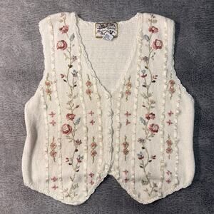 Vintage Cream Floral Embroidered Sweater Vest